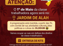 1⁰ de Maio: Centrais sindicais realizam ato unificado no Jardim de Alah